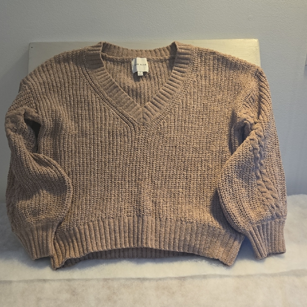 Pink Rose Textured Tan Sweater